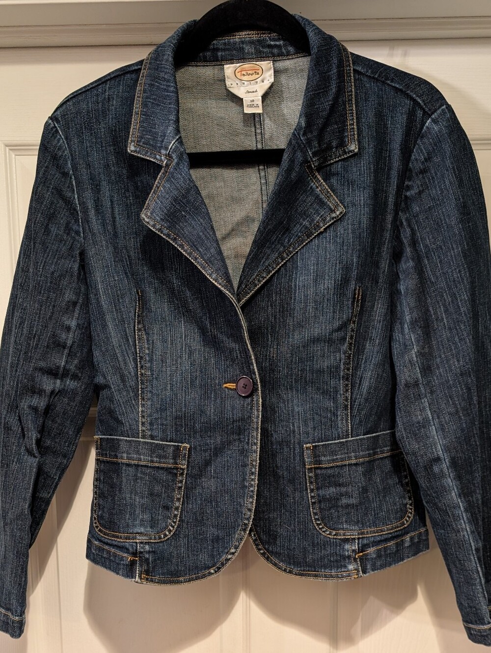 Talbots Petites Women's Blue Stretch Denim Jacket Size 10 Cotton Spandex Blend